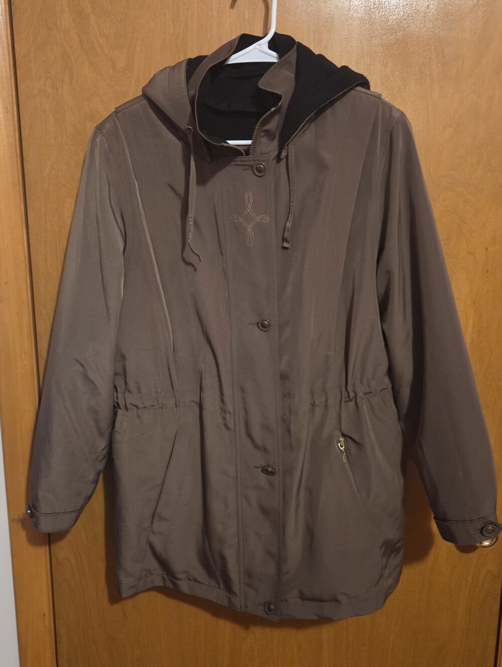 Outbrook Women's Taupe Coat with Removable Hood and Black Fleece Lining, Size M